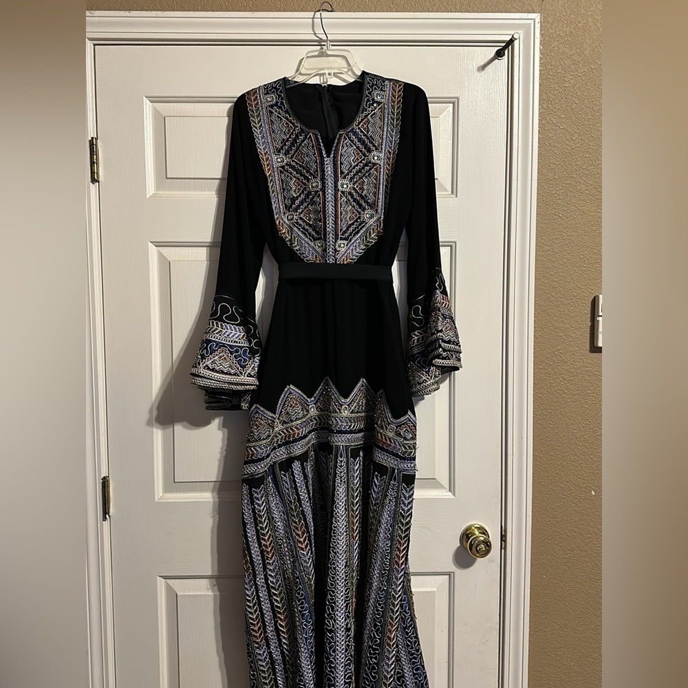 Palestinian thoub Black blue tatreez Embroidered Dress thoub mermaid henna thobe